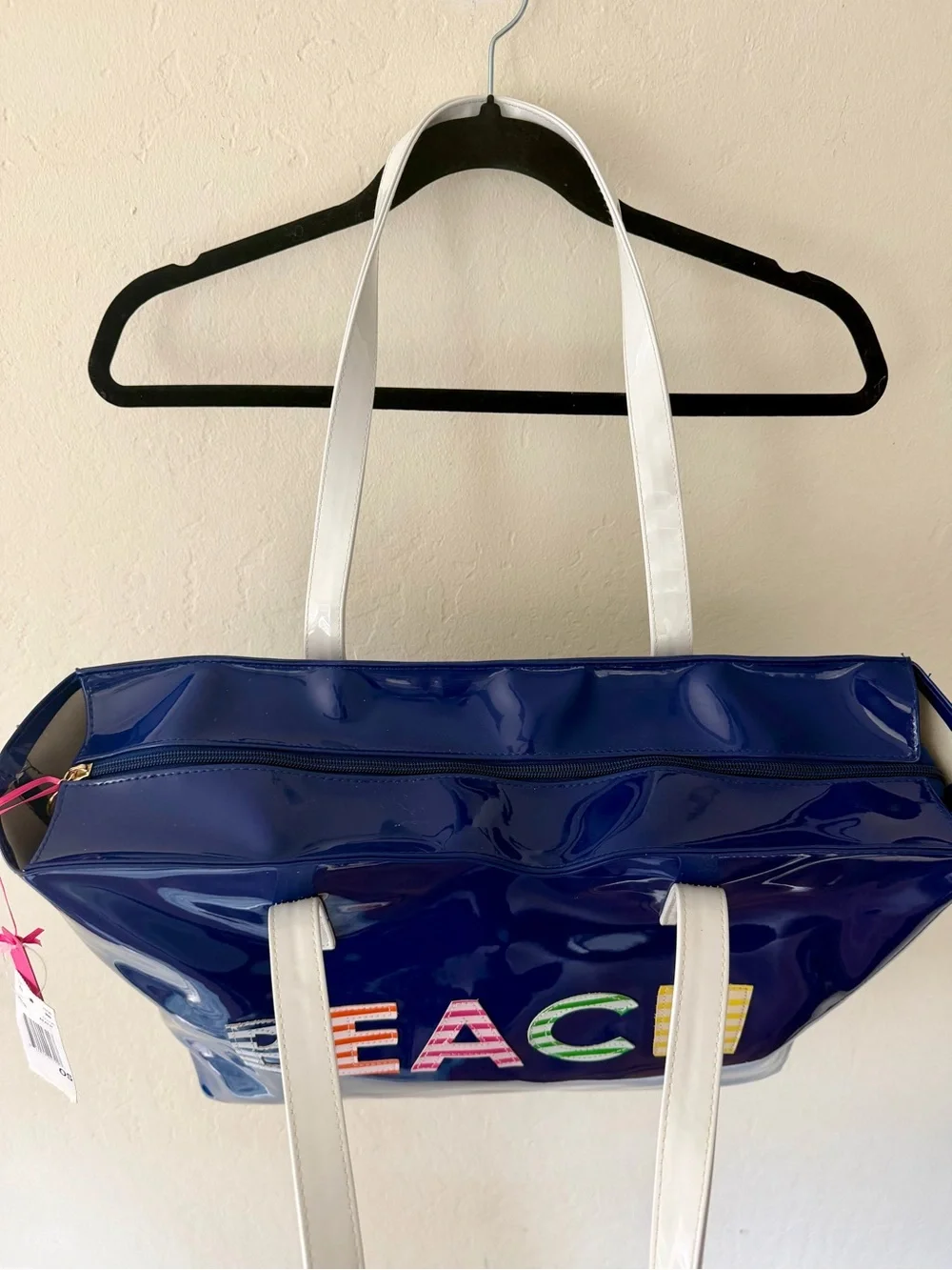 NWT Macbeth Collection By Margaret Josephs Navy Blue Patent BEACH Tote Bag